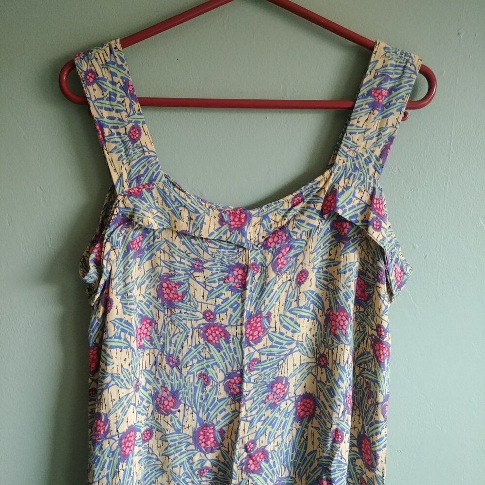 Flax Large yellow sleeveless dress with pink and green - Picture 5 of 12